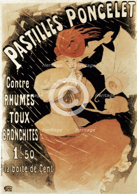Advertising poster for Pastilles Poncelet, a cold and bronchitis remedy, 1896.  Creator: Jules Cheret.