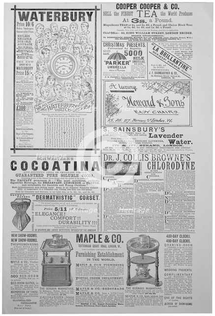 Advertising page from the Yuletide, Christmas annual, 1887. Artist: Unknown