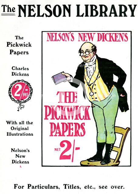 Advertisment for The Pickwick Papers by Charles Dickens, sold by the Nelson Library, 1912. Artist: Unknown