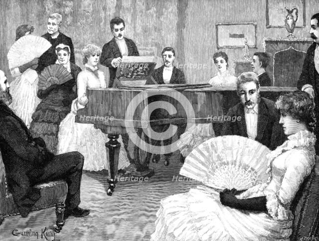 Adair, standing beside Sophy at the piano,...had no cause to find fault with Fortune, 1883. Creator: R. Taylor.