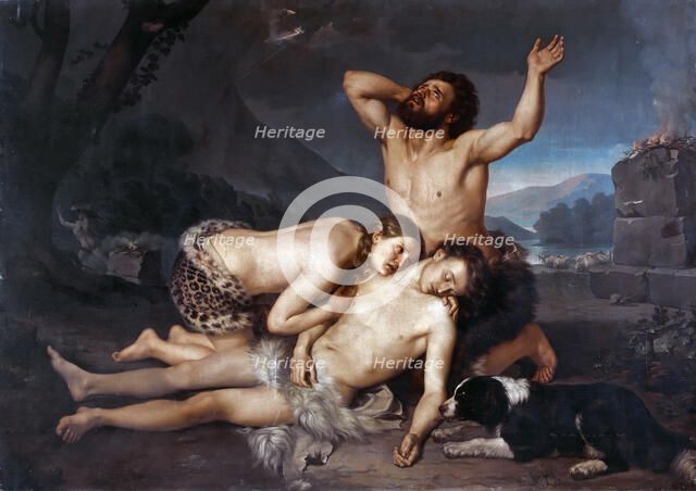 Adam and Eve mourn the death of Abel. Creator: Zatti, Carlo (1810-1899).