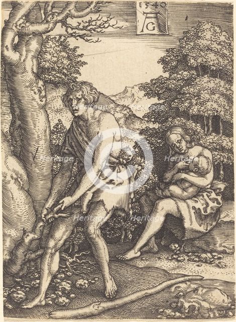 Adam and Eve at Work, 1540. Creator: Heinrich Aldegrever.