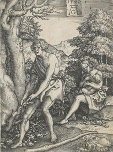Adam and Eve at work. From: The story of Adam and Eve, 1540. Creator: Heinrich Aldegrever