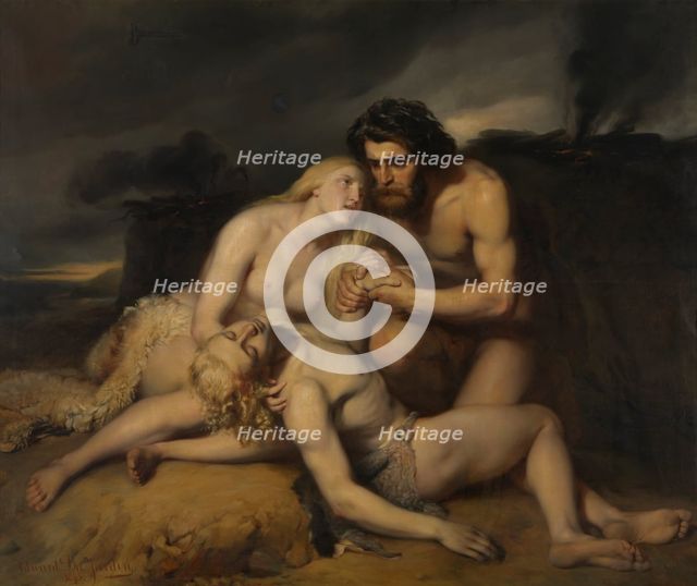 Adam and Eve Discover the Dead Body of Abel, 1843. Creator: Edward Dujardin.