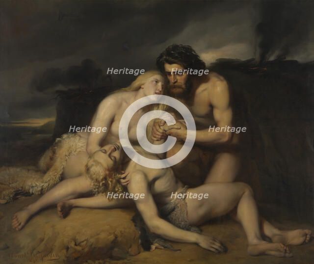 Adam and Eve Discover the Dead Body of Abel, 1843. Creator: Edward Dujardin.