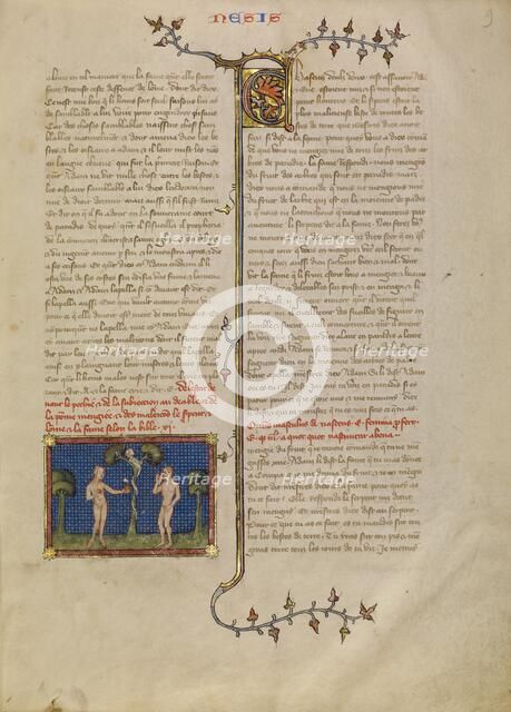 Adam and Eve Eating the Forbidden Fruit, about 1360-1370. Creator: Master of Jean de Mandeville.