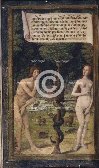 Adam and Eve (from Lettres bâtardes), ca 1490-1510. Artist: Poyet, Jean (active 1483-1497)