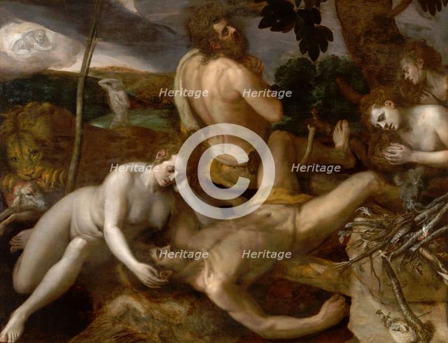 Adam and Eve grieve over the Dead Body of Abel, c1550. Creator: Frans Floris.