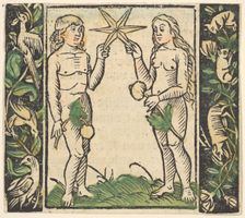 Adam and Eve Holding a Star, illustration from Beschlossen Gart des Rosenkranz Mariae. Creator: Hans Baldung