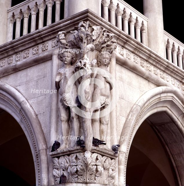 Adam and Eve in a fifteenth century relief in the Doge's Palace of Venice.