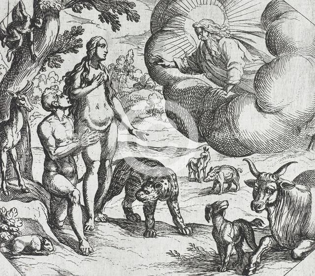 Adam and Eve Placed in the Garden of Eden, 16th century. Creator: Antonio Tempesta.