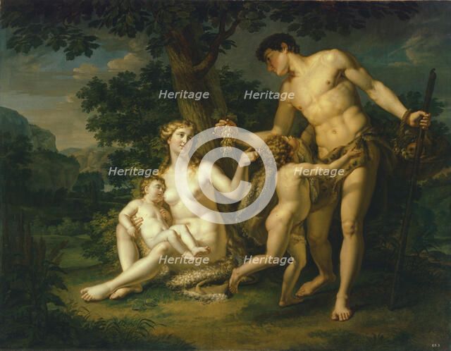 Adam and Eve with Children Under A Tree, 1803. Artist: Ivanov, Andrei Ivanovich (1775-1848)