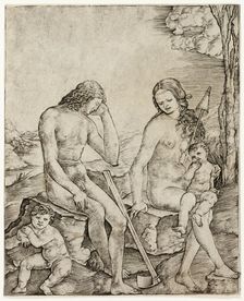 Adam and Eve with Infants Cain and Abel, c.1500. Creator: Cristofano di Michele Martini