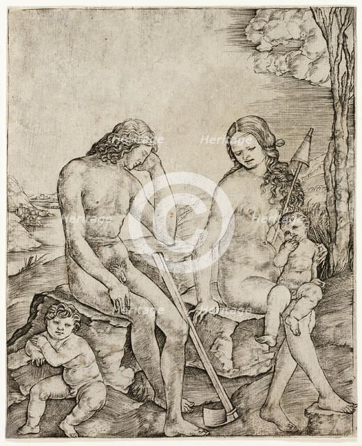 Adam and Eve with Infants Cain and Abel, c.1500. Creator: Cristofano di Michele Martini.