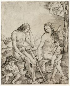 Adam and Eve with Infants Cain and Abel, c.1500. Creator: Cristofano di Michele Martini