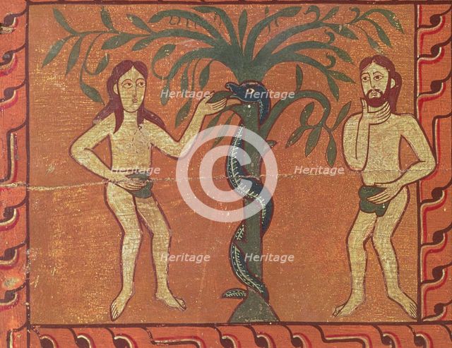 Adam and Eve with the serpent, tempera on wood, from the side of the altar of Sagas.