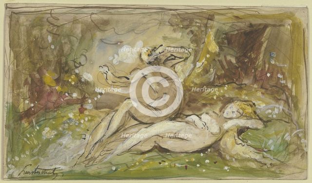 Adam beholds the newly created Eve. Creator: Jules Luntechutz.