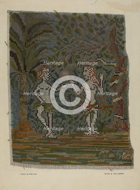 Adam & Eve Embroidered Picture, c. 1941. Creator: Frank Gray.