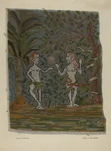 Adam & Eve Embroidered Picture, c. 1941. Creator: Frank Gray
