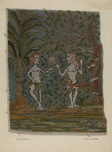 Adam & Eve Embroidered Picture, c. 1941. Creator: Frank Gray