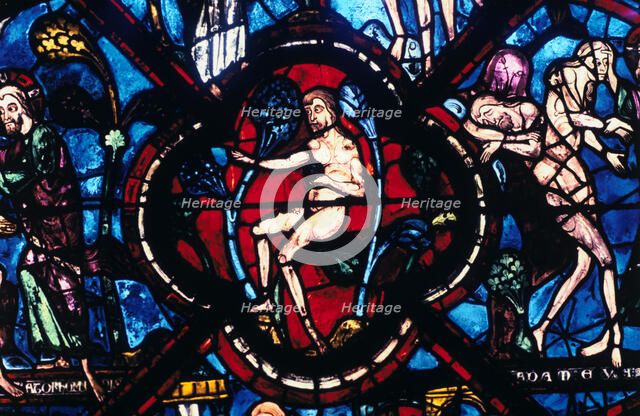 Adam in Eden, stained glass, Chartres Cathedral, France, 1205-1215. Artist: Unknown