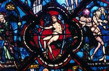 Adam in Eden, stained glass, Chartres Cathedral, France, 1205-1215