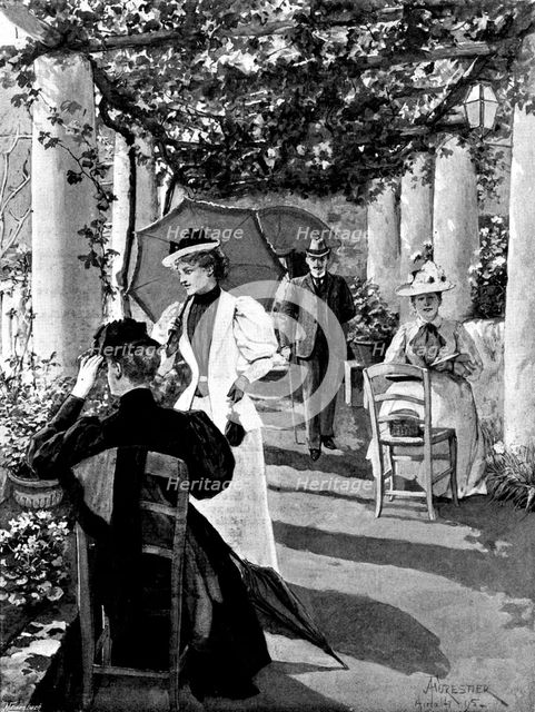 Adam Johnstone's Son:...Clare and her mother had established themselves...on the terrace..., 1895. Creator: George Meisenbach.