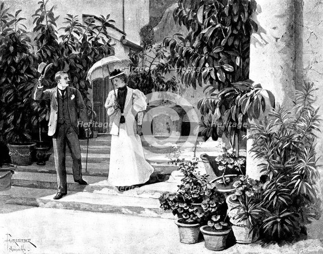 Adam Johnstone's Son: They went as far as the door together. Johnstone turned and walked off, 1895. Creator: George Meisenbach.