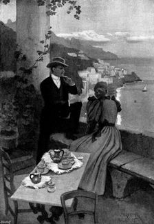 Adam Johnstone's Son: Johnstone sat down upon the wall, while Clare leaned over it, 1895. Creator: George Meisenbach