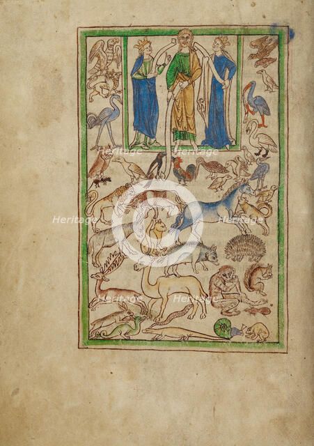 Adam Naming the Animals; Northumberland Bestiary, about 1250-1260. Creator: Unknown.
