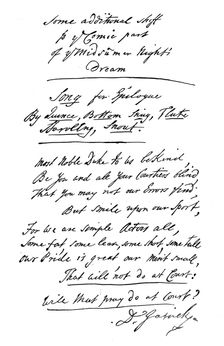 Additions to Shakespeare's A Midsummers Night's Deam by David Garrick, 18th century, (1840). Artist: David Garrick