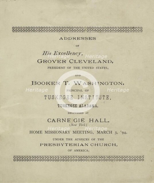 Addresses of His Excellency, Grover Cleveland and Booker T. Washington, title page, 1894. Creator: Unknown.