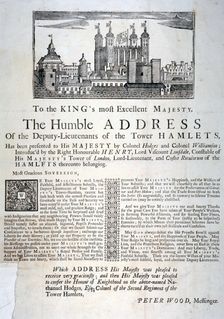 Address to the King of England from the deputy lieutenants of Tower Hamlets, c1760. Artist: Anon