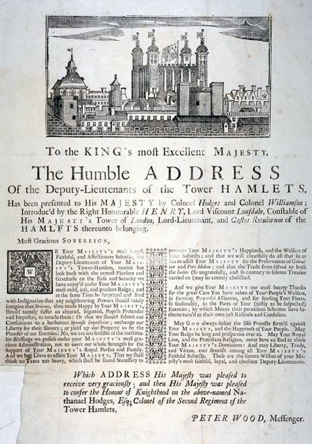 Address to the King of England from the deputy lieutenants of Tower Hamlets, c1760. Artist: Anon