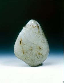 ade pebble with prunus and inscribed couplet, Qianlong period, Qing dynasty, China, 18th century. Creator: Unknown