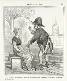 Adélaide, je demande à partir à la frontière pour conserver à vos yeux le prestige de..., 1870. Creator: Cham