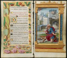 Adjoining Leaves from a Book of Hours: Penitential Psalms and King David in Prayer..., c. 1530-35. Creator: Noël Bellemare (French, d. 1546); The 1520s Hours Workshop (French)