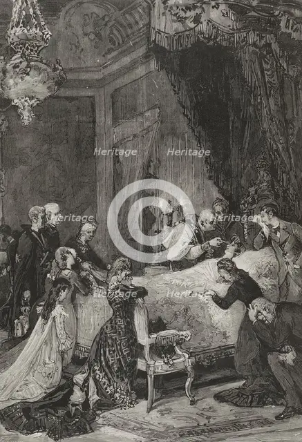 Administering the sacrament of the extreme unction to María de las Mercedes of Orleans, 1878.  Creator: Arturo Carretero y Sánchez.