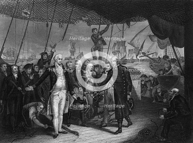 Admiral de Winter resigning his sword on board the 'Venerable', 11 October 1797 (c1857).Artist: H Lemon