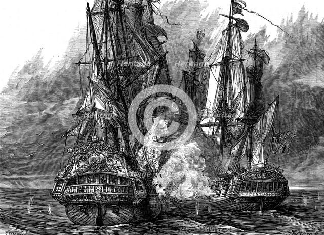 Admiral George Anson in the 'Centurion' taking a Spanish galleon off the Philippines, 1743. Artist: Unknown