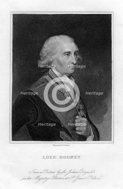 Admiral George Brydges Rodney (1719-1792), 1st Baron Rodney, 19th century.Artist: E Scriven