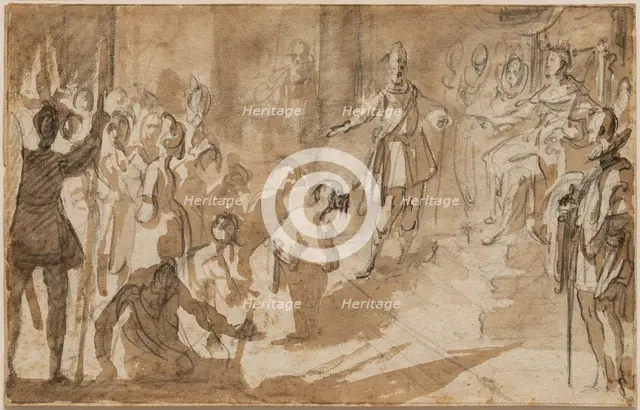 Admiral Inghirami Presenting Berber Prisoners to Ferdinand I of Tuscany, between 1615 and 1620. Creator: Jacques Callot.