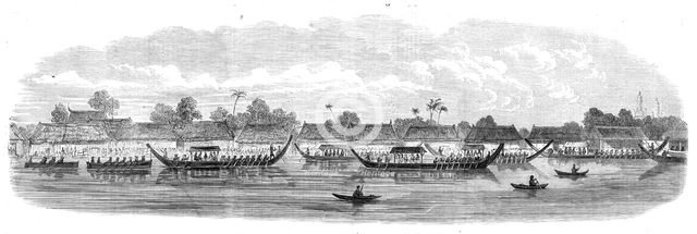 Admiral King's visit to the King of Siam at Bangkok: procession of boats up the river..., 1865. Creator: Unknown.