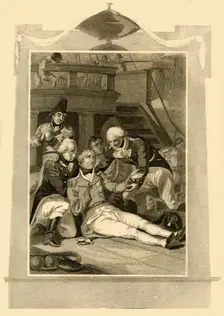 Admiral Lord Nelson mortallly wounded on the Victory at the Battle of Trafalgar (1805), 1816. Creator: Unknown