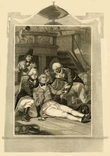 Admiral Lord Nelson mortallly wounded on the Victory at the Battle of Trafalgar (1805), 1816. Creator: Unknown