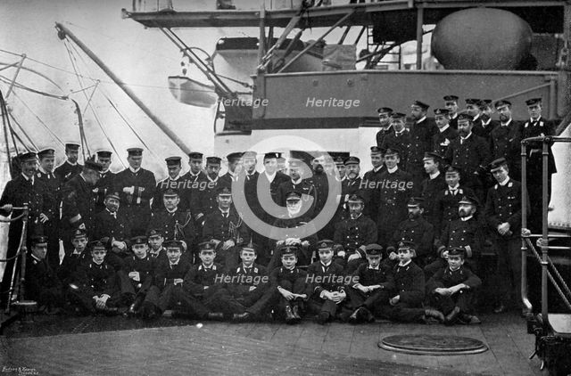 Admiral Lord Walter Kerr and his officers on the quarterdeck of his flagship, HMS 'Majestic', 1896.Artist: Gregory & Co