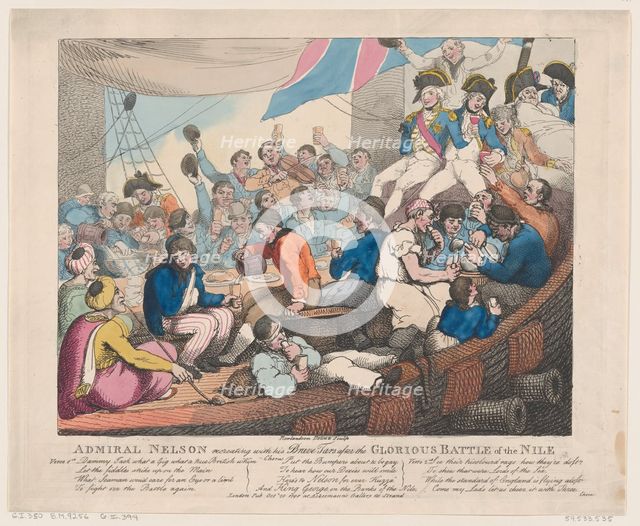 Admiral Nelson Recreating with his Brave Tars after the Glorious Battle of the..., October 20, 1798. Creator: Thomas Rowlandson.