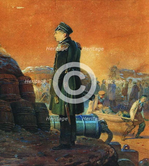 Admiral Pavel Nakhimov on the Bastion, 1855. Artist: Timm, Vasily (George Wilhelm) (1820-1895)