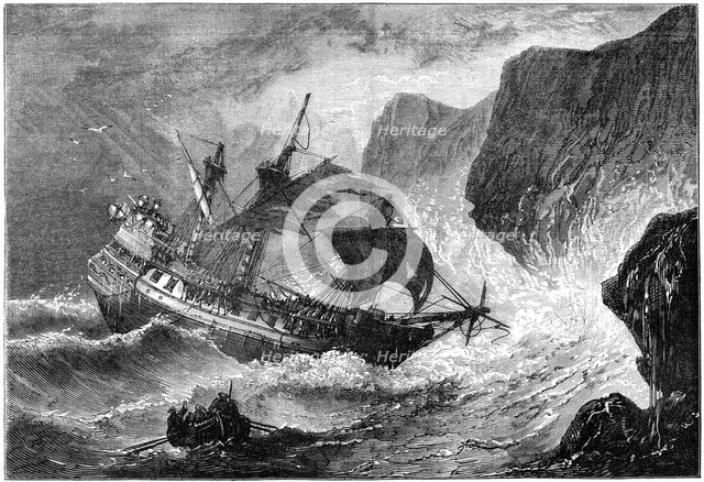 Admiral Somers runs his ship ashore, Bermuda, 1609 (c1880). Artist: Unknown