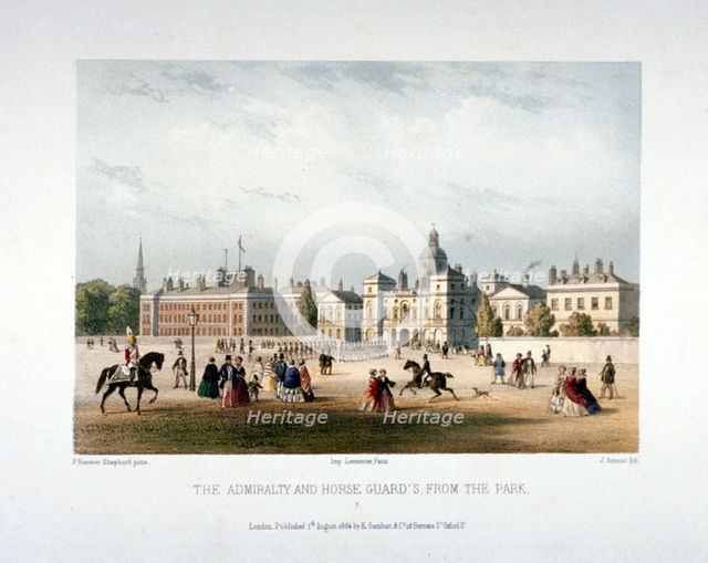 Admiralty and Horse Guards, Whitehall, Westminster, London, 1854. Artist: Jules Louis Arnout